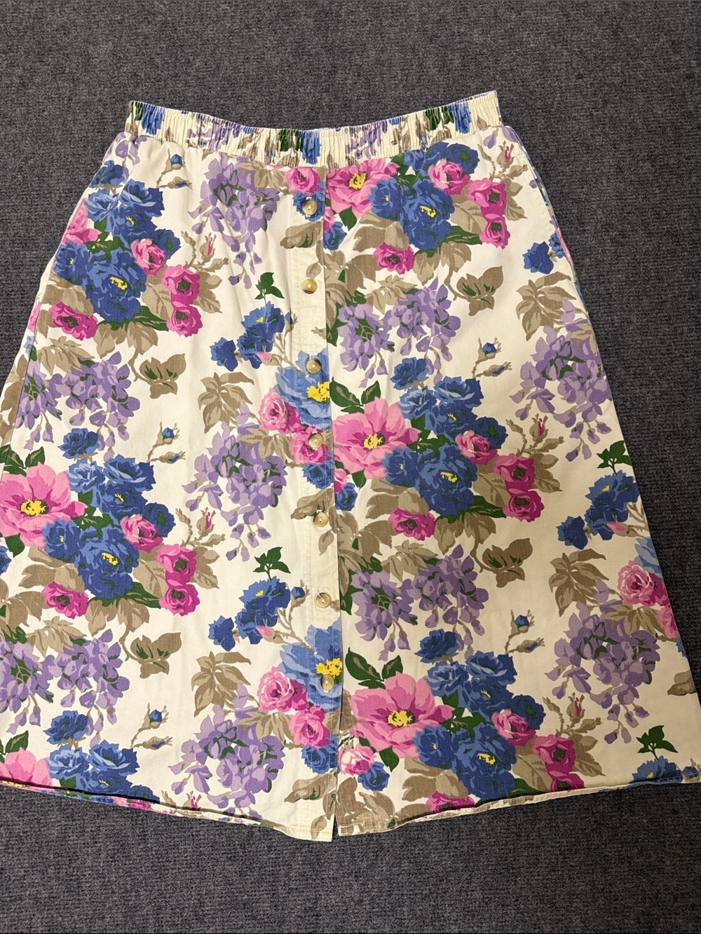 Koret Cream A-Line Skirt with Pink & Blue Floral Print